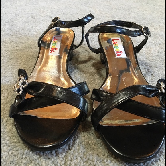 Black low heeled strappy sandals with BlingBling - Picture 9 of 16